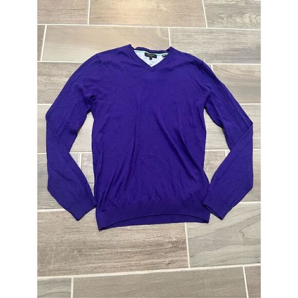 Ted baker 100% wool vneck long sleeve sweater size 3 medium in purple - Picture 1 of 5